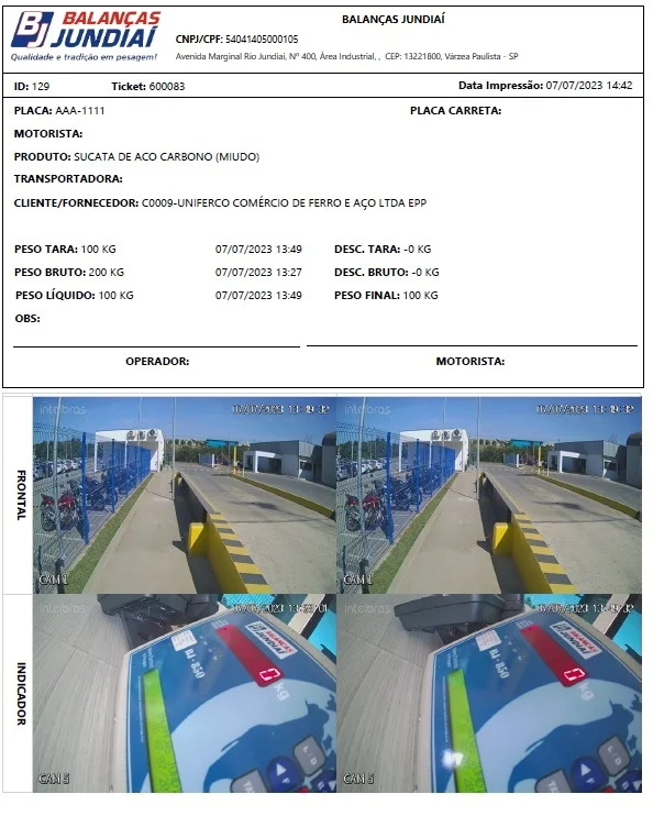 imagem impressão de ticket sistema de pesagem